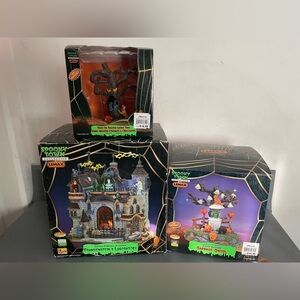 Lemax Spooky Town Lot of 3 Frankenstein’s Lab Garbage Ghoul Trick or Treat Tree